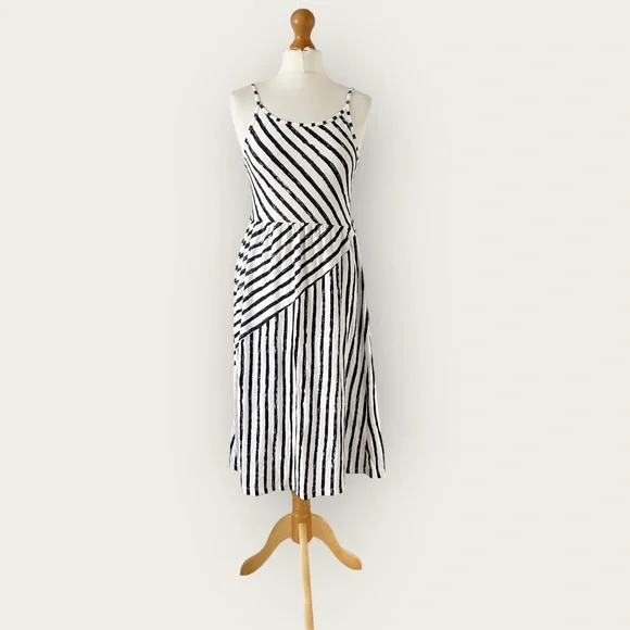 River Island Striped Slip Dress Size 10 Fit 8 White Black Strappy Midi - Picture 5 of 11